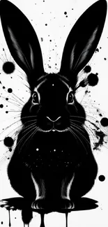 Artistic black rabbit with splatter design on a minimalist background.