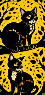 Black cats with yellow artistic background.