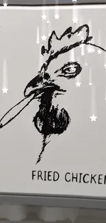 Monochrome sketch of a chicken smoking with stars in a humorous depiction.