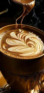 Stunning latte art in a coffee cup.