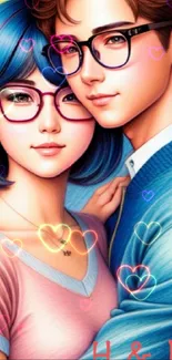 Artistic illustration of a stylish couple in colorful attire for mobile wallpaper.