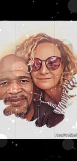 Artistic illustration of a couple portrait on mobile wallpaper.