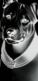 Artistic monochrome dog sketch wallpaper.