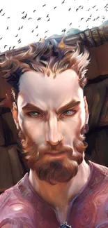 Fantasy art portrait of a bearded character with a fierce expression.