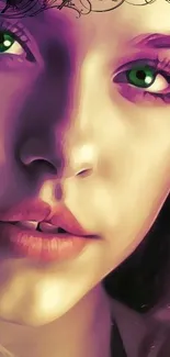 Artistic close-up of woman's face with green eyes in a digital portrait wallpaper.