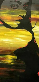 Artistic silhouette of a woman with vibrant yellow and red background.