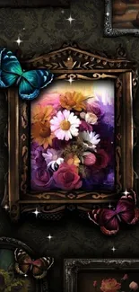 Elegant floral artwork with butterflies on a framed background.