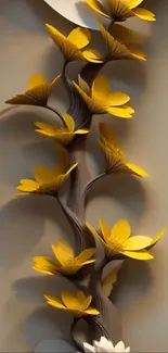 Yellow and brown floral design mobile wallpaper.