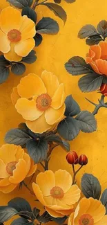 Yellow and orange flowers on golden background.