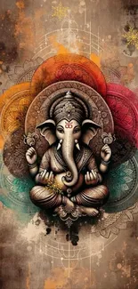 Intricate Ganesh artwork with mandala design in a vibrant phone wallpaper.