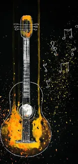 Colorful artistic guitar on black background.