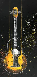 Artistic guitar with vibrant colors on a dark background mobile wallpaper.