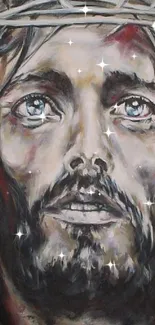 Artistic painting of Jesus Christ with expressive features.