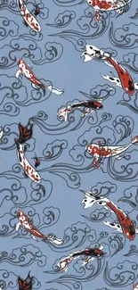 Elegant koi fish pattern with blue background on mobile wallpaper.