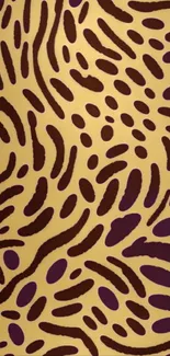 Leopard print wallpaper with purple and brown on beige background.