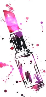 Artistic mobile wallpaper with lipstick splash and pink accents.