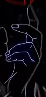 Elegant neon hand design on a dark background