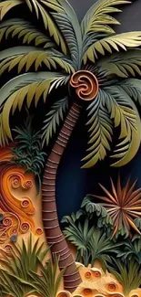 Intricate palm tree design with vibrant colors and tropical theme.