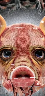 Artistic pig face with vibrant details on a mobile wallpaper.