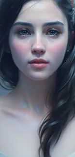 Digital portrait of a young woman with soft lighting and elegant features.