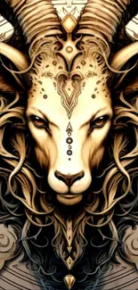 Intricate artistic wallpaper featuring a ram with golden and mystical design.