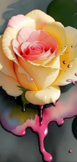 Artistic rose with colorful drip effect