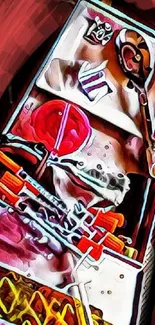 Artistic toolbox with colorful tools in vibrant red.