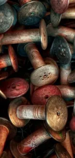 Close-up of vintage spools with rich colors.