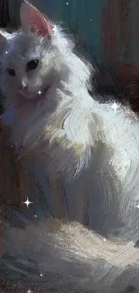 Artistic painting of a white cat with soft brush strokes.