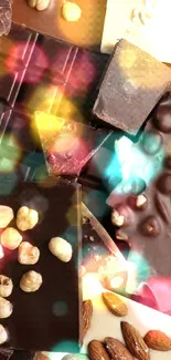 Assorted chocolate bars with nuts and unique textures.