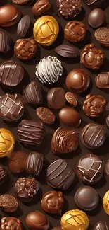 Assorted chocolates in various designs and colors on a mobile wallpaper.