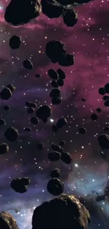 Asteroids drifting in a purple nebula