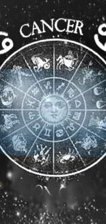 Astrological Cancer zodiac wallpaper with cosmic design and mystical symbols.