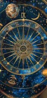 Astrological chart with golden stars on a blue background.