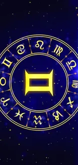 Astrology zodiac symbols on a blue background.