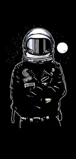 Stylish astronaut on a black background mobile wallpaper.