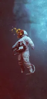 An artistic astronaut floats in a cosmic galaxy scene.