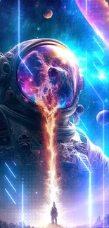 Astronaut in a vibrant, surreal cosmic dreamscape wallpaper.