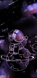 Illustration of an astronaut on a cosmic journey with stars and planets.