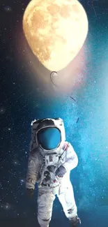 Astronaut floating with a moon balloon in space wallpaper