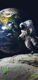 Astronaut floating in space with Earth in the background.