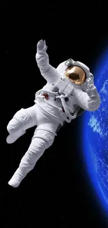 Astronaut floating in space near Earth.