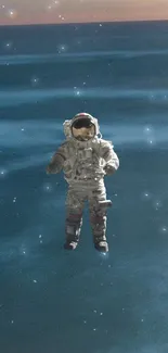 Astronaut floating in the cosmic expanse with stars.