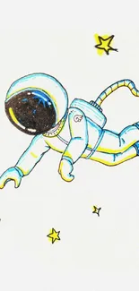 Cartoon astronaut floating in space with stars and envelope.