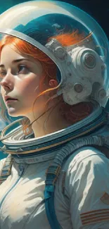 Red-haired astronaut girl in space suit.