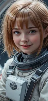 Girl astronaut with parrot in space