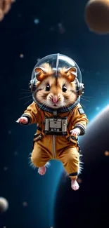 Cute astronaut hamster floating in space.
