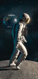 Astronaut with Earth newness mobile wallpaper.