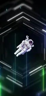 Astronaut floating in a futuristic tunnel wallpaper.