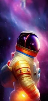 Astronaut in vibrant cosmic nebula wallpaper with stunning colors.